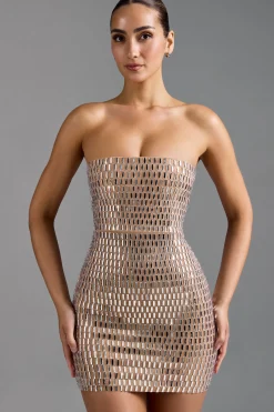 Oh Polly Party Dresses | Homecoming Dresses^Embellished Bandeau Mini Dress in Almond