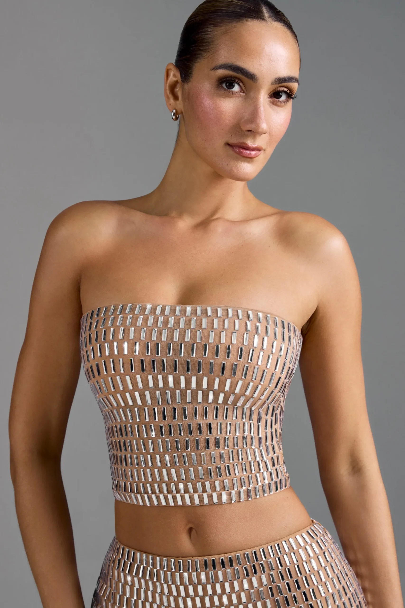 Oh Polly Co-Ords | Tops^Embellished Bandeau Top in Almond