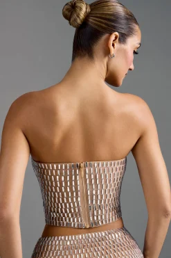 Oh Polly Co-Ords | Tops^Embellished Bandeau Top in Almond