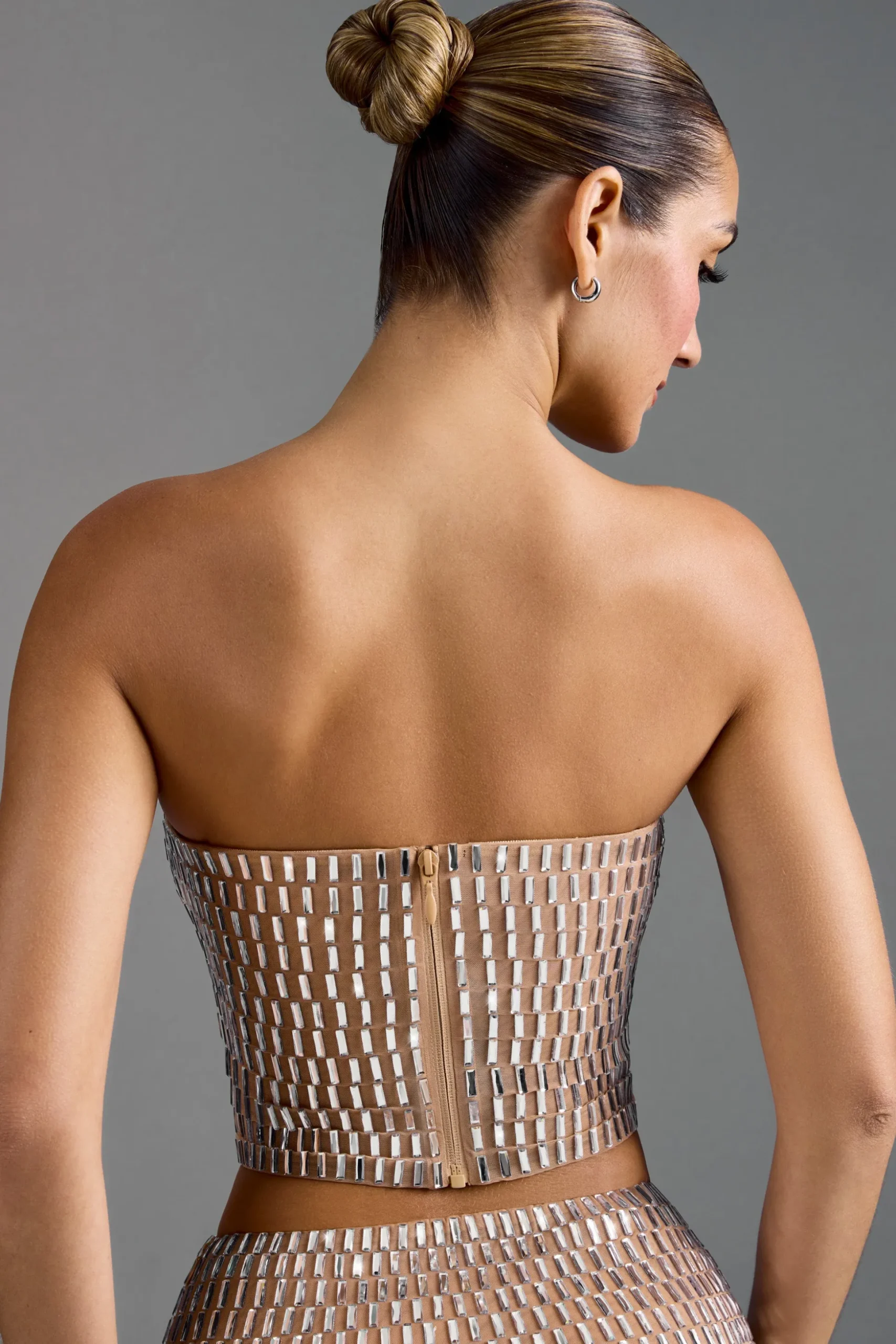 Oh Polly Co-Ords | Tops^Embellished Bandeau Top in Almond