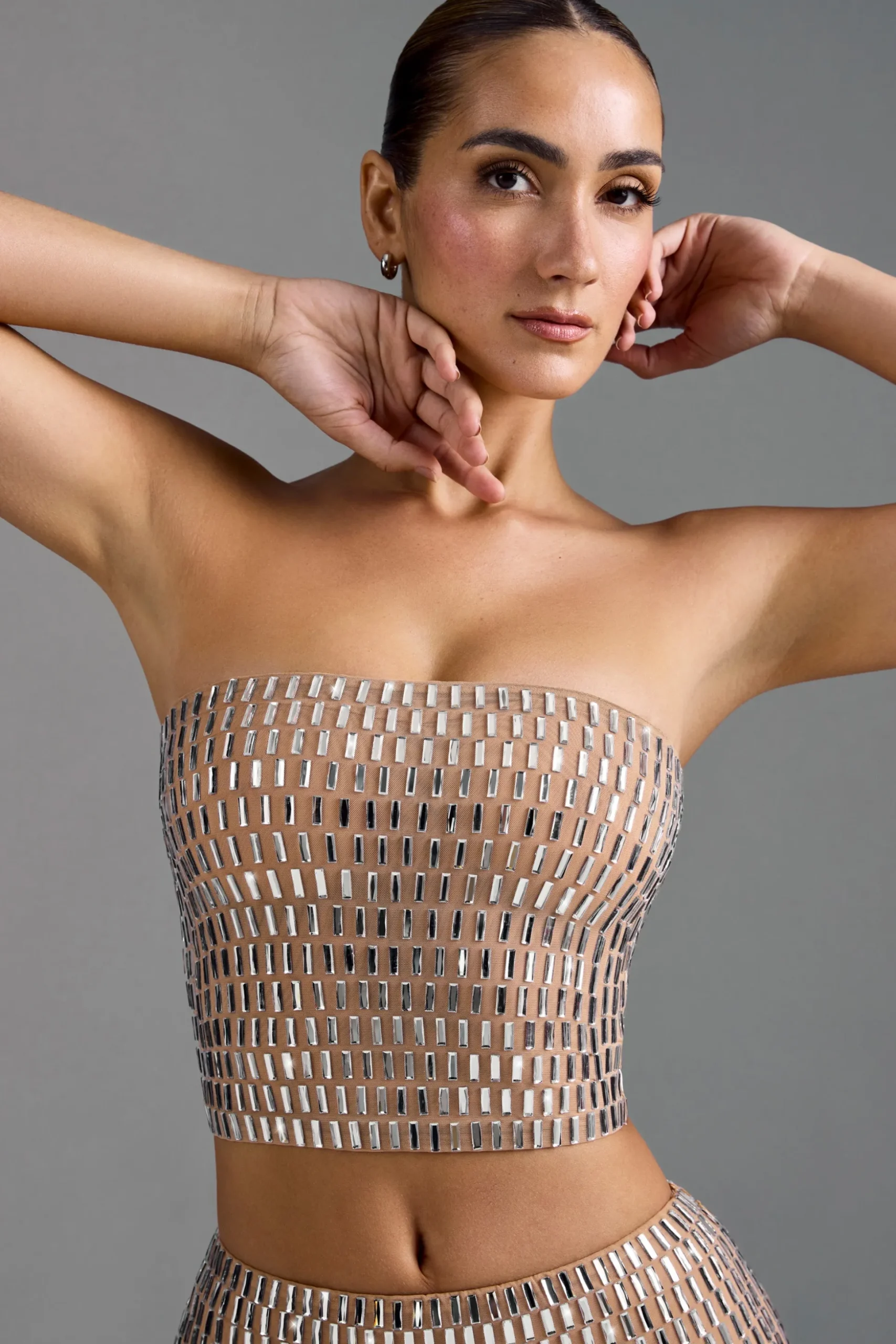 Oh Polly Co-Ords | Tops^Embellished Bandeau Top in Almond