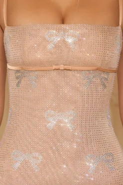 Oh Polly Embellished Dresses^Embellished Bow-Detail Mini Dress in Almond