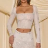 Oh Polly Tops^Embellished Bow-Detail Top in Ivory