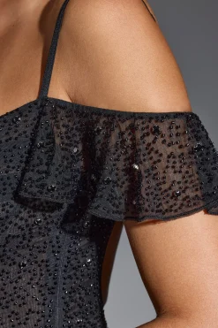Oh Polly Women'S Clothing Sale - $65 And Under | Party Dresses^Embellished Cold Shoulder Mini Dress in Black