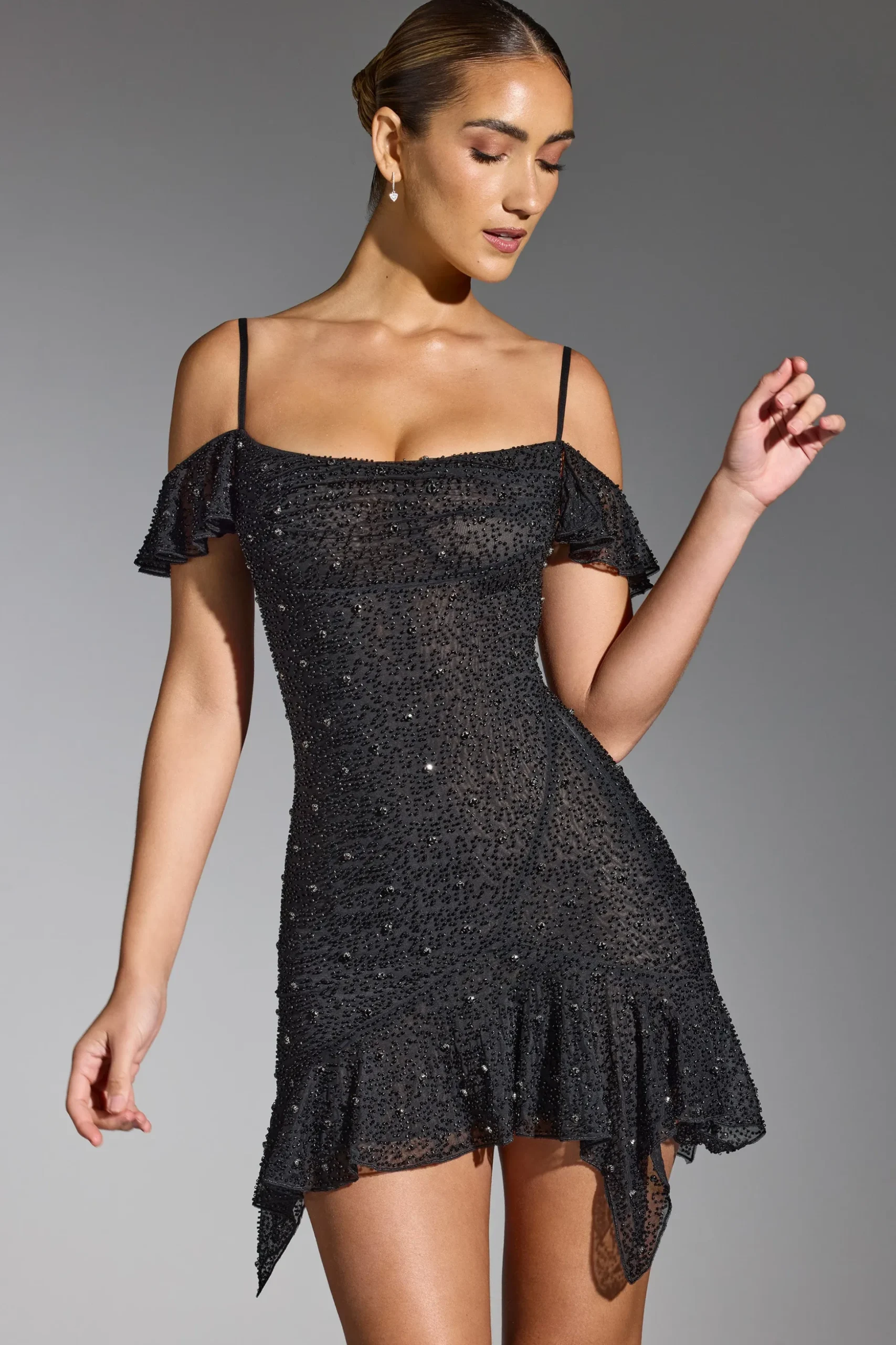 Oh Polly Women'S Clothing Sale - $65 And Under | Party Dresses^Embellished Cold Shoulder Mini Dress in Black