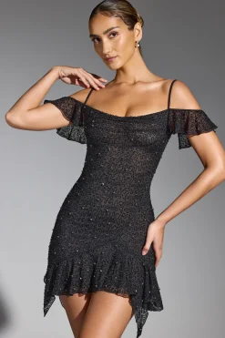 Oh Polly Women'S Clothing Sale - $65 And Under | Party Dresses^Embellished Cold Shoulder Mini Dress in Black
