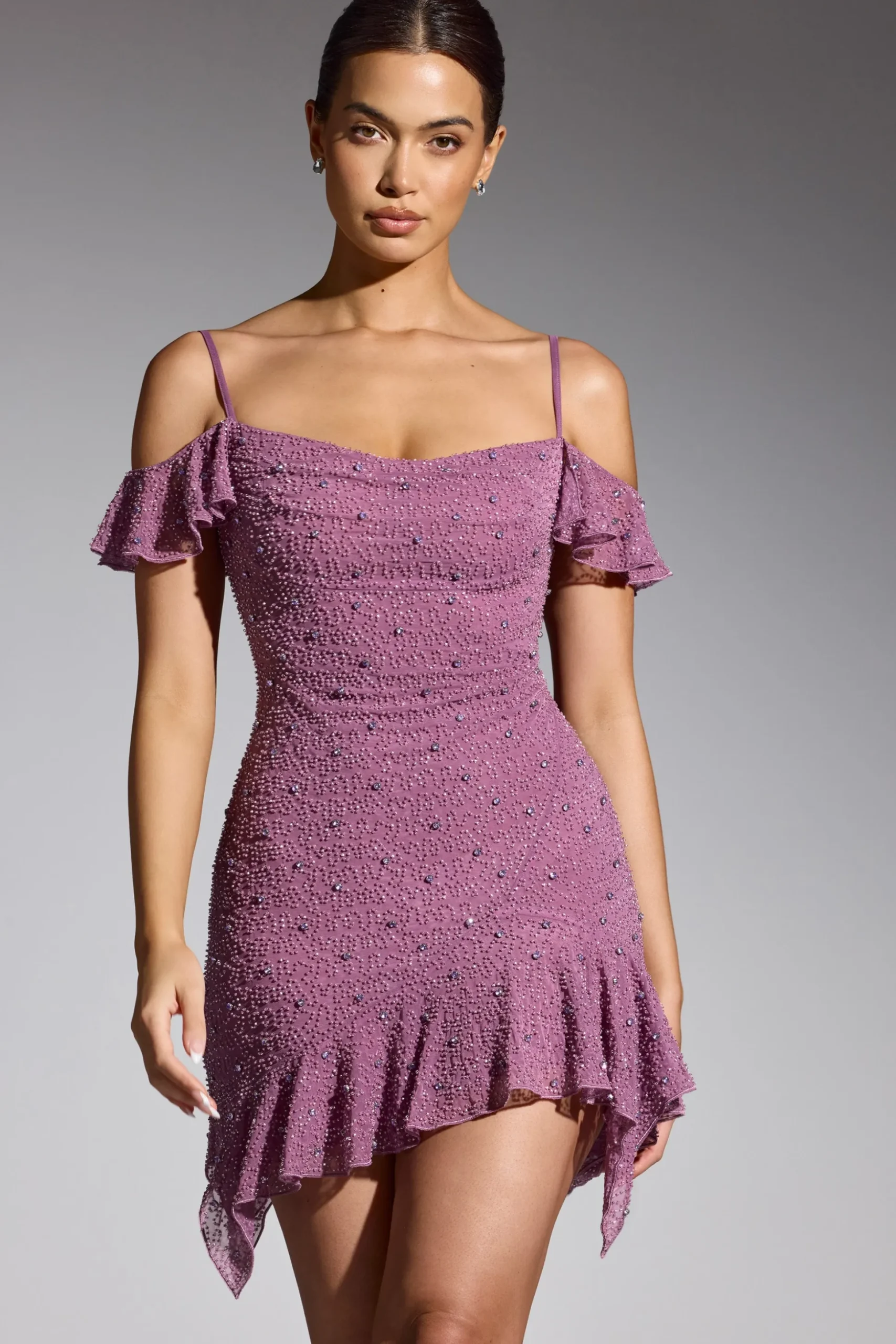 Oh Polly Women'S Clothing Sale - $65 And Under | Party Dresses^Embellished Cold Shoulder Mini Dress in Grape