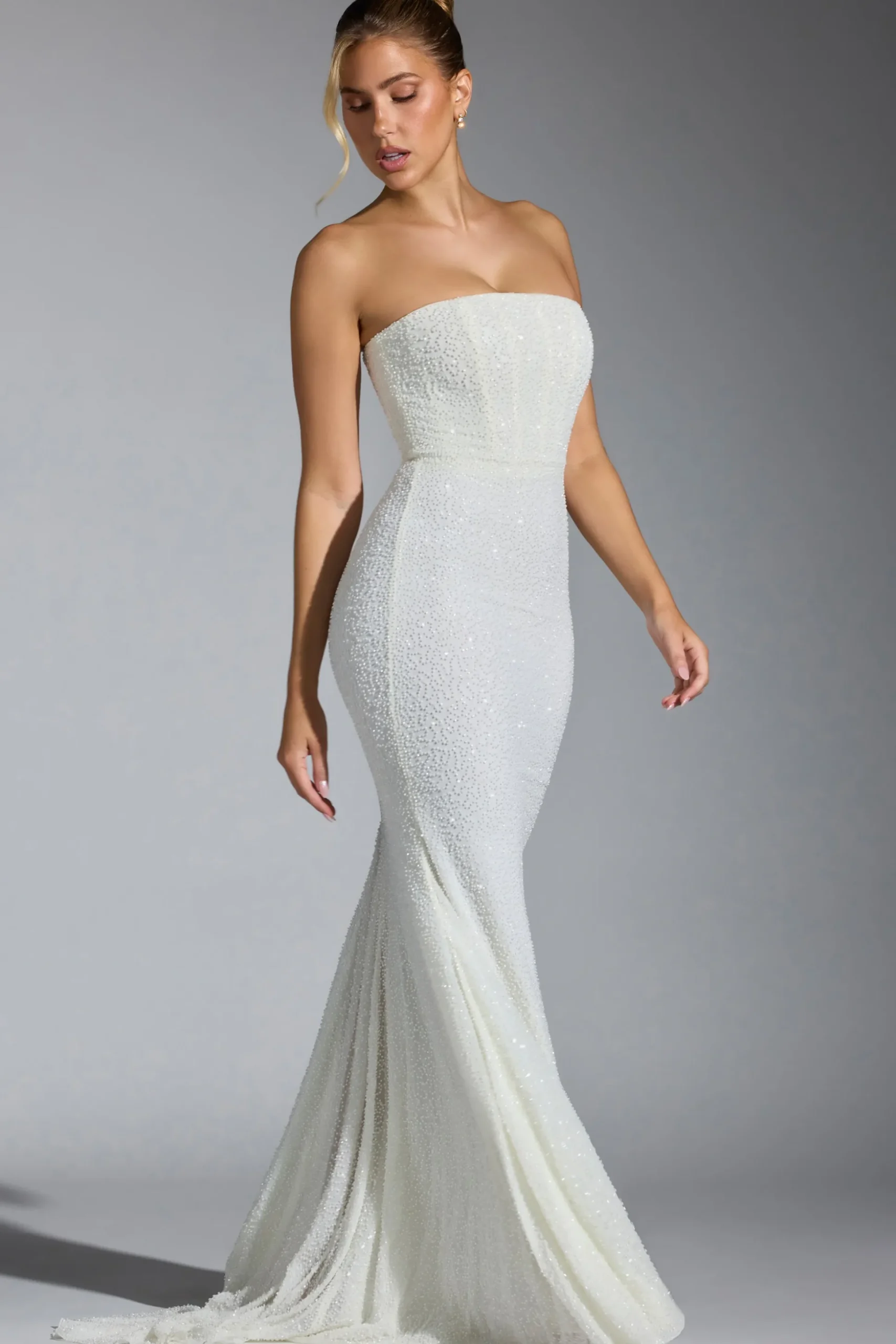 Oh Polly Party Dresses | Bride To Be^Embellished Corset Gown in White