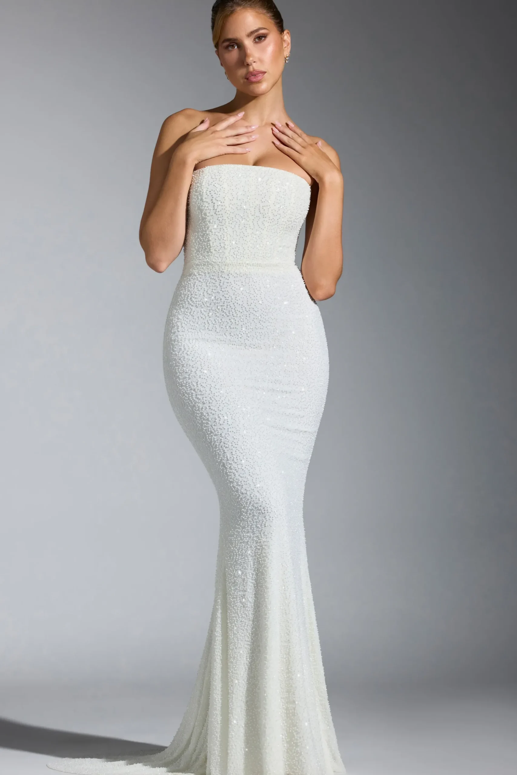 Oh Polly Party Dresses | Bride To Be^Embellished Corset Gown in White