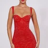 Oh Polly Party Dresses | Homecoming Dresses^Embellished Corset Mini Dress in Fire Red FireRed