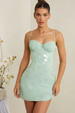 Oh Polly Party Dresses | Birthday^Embellished Corset Mini Dress in Sage