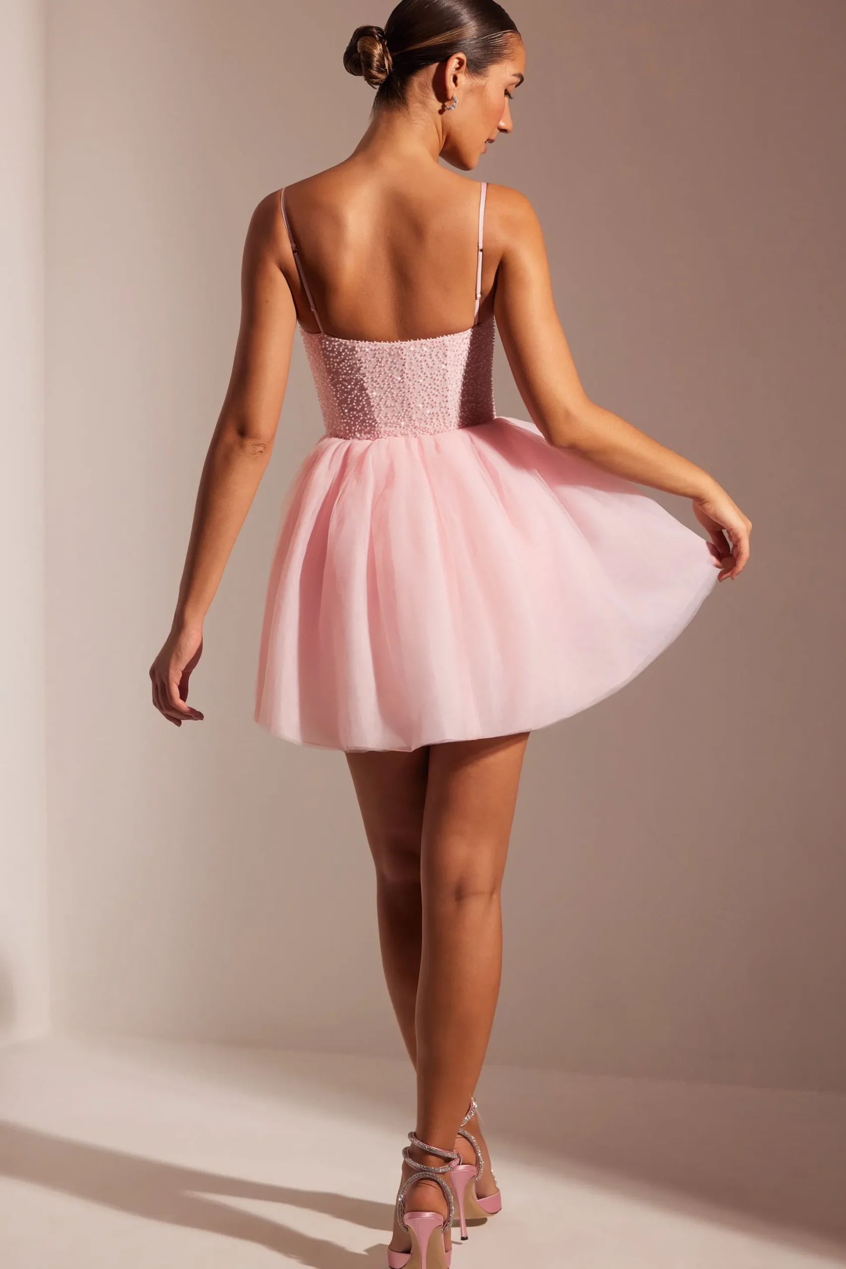 Oh Polly Party Dresses | Birthday^Embellished Corset Tulle Skirt Mini Dress in Blush