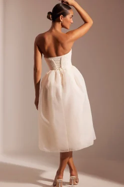 Oh Polly Party Dresses | Birthday^Embellished Corset Tulle Skirt Midi Dress in Ivory