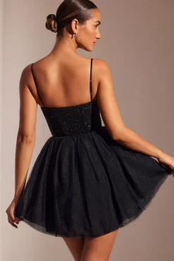 Oh Polly Party Dresses | Birthday^Embellished Corset Tulle Skirt Mini Dress in Black