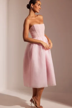 Oh Polly Party Dresses | Birthday^Embellished Corset Tulle Skirt Midi Dress in Blush