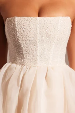 Oh Polly Party Dresses | Birthday^Embellished Corset Tulle Skirt Midi Dress in Ivory