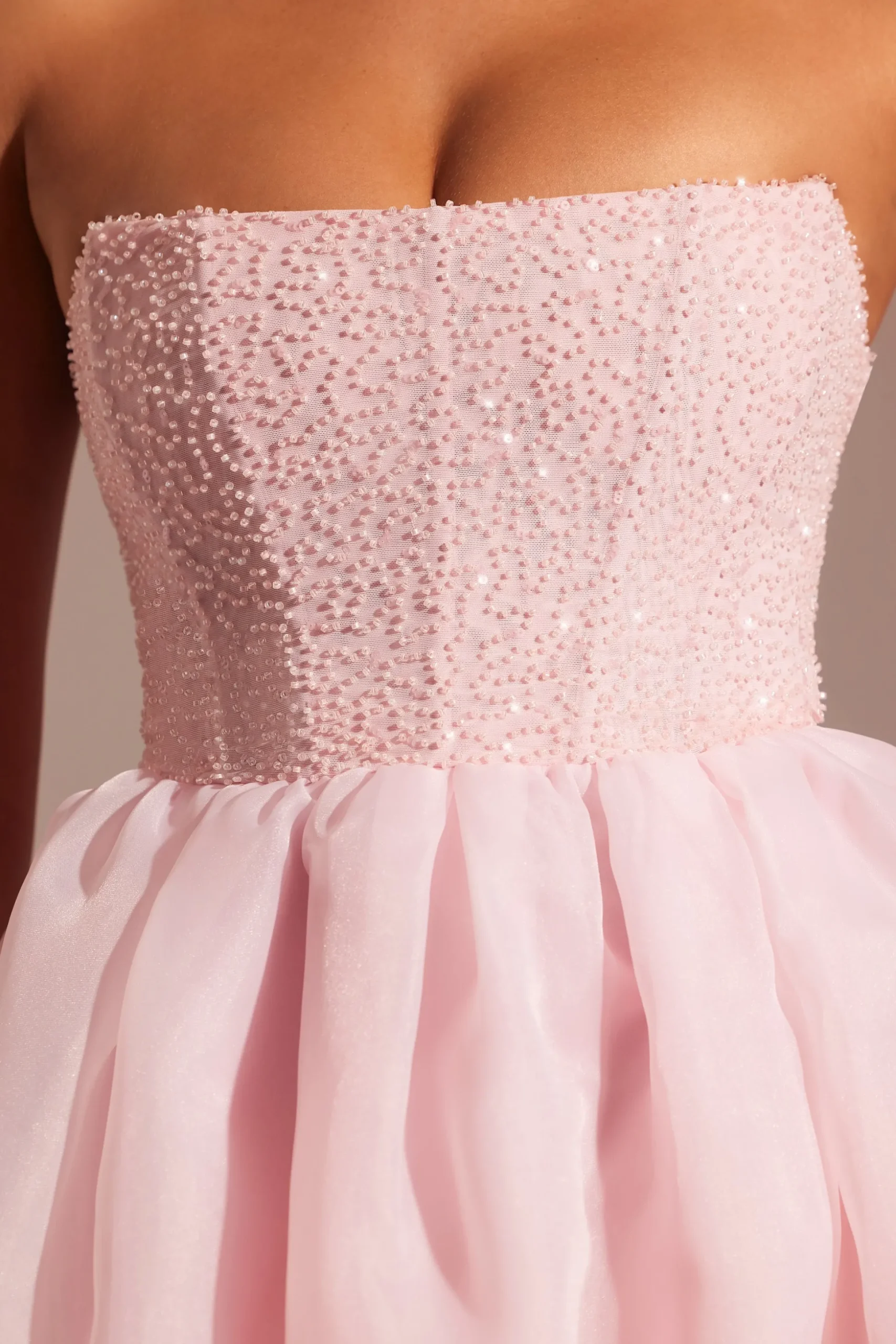 Oh Polly Party Dresses | Birthday^Embellished Corset Tulle Skirt Midi Dress in Blush