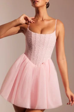 Oh Polly Party Dresses | Birthday^Embellished Corset Tulle Skirt Mini Dress in Blush