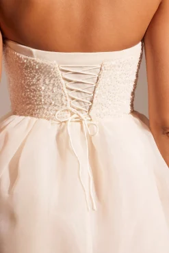 Oh Polly Party Dresses | Birthday^Embellished Corset Tulle Skirt Midi Dress in Ivory