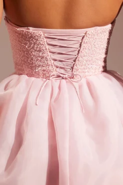 Oh Polly Party Dresses | Birthday^Embellished Corset Tulle Skirt Midi Dress in Blush