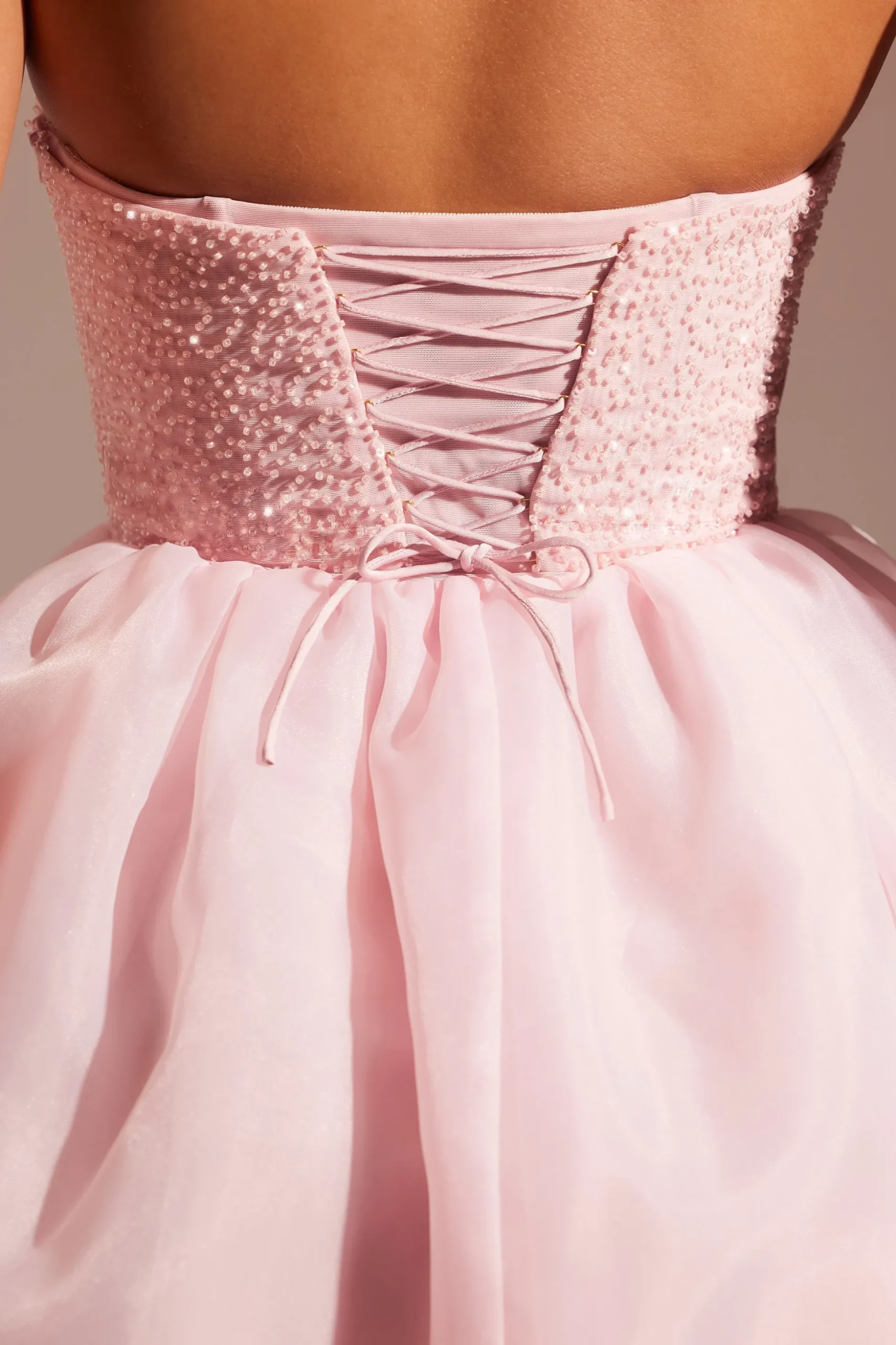 Oh Polly Party Dresses | Birthday^Embellished Corset Tulle Skirt Midi Dress in Blush