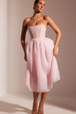 Oh Polly Party Dresses | Birthday^Embellished Corset Tulle Skirt Midi Dress in Blush