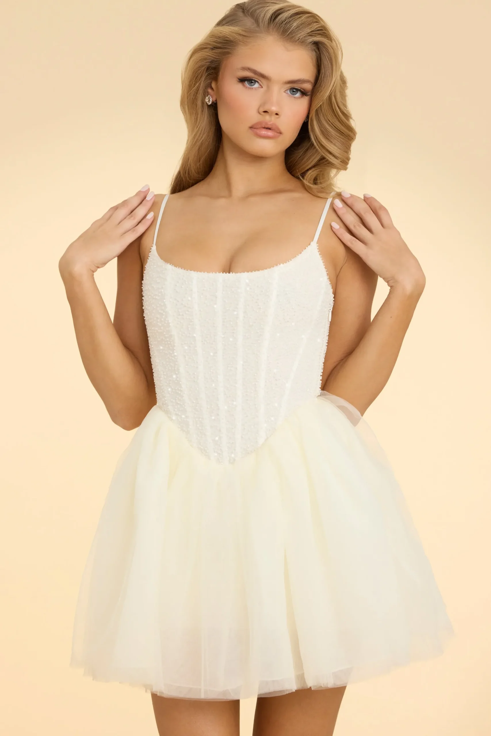 Oh Polly Party Dresses | Bride To Be^Embellished Corset Tulle Skirt Mini Dress in White