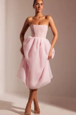 Oh Polly Party Dresses | Birthday^Embellished Corset Tulle Skirt Midi Dress in Blush