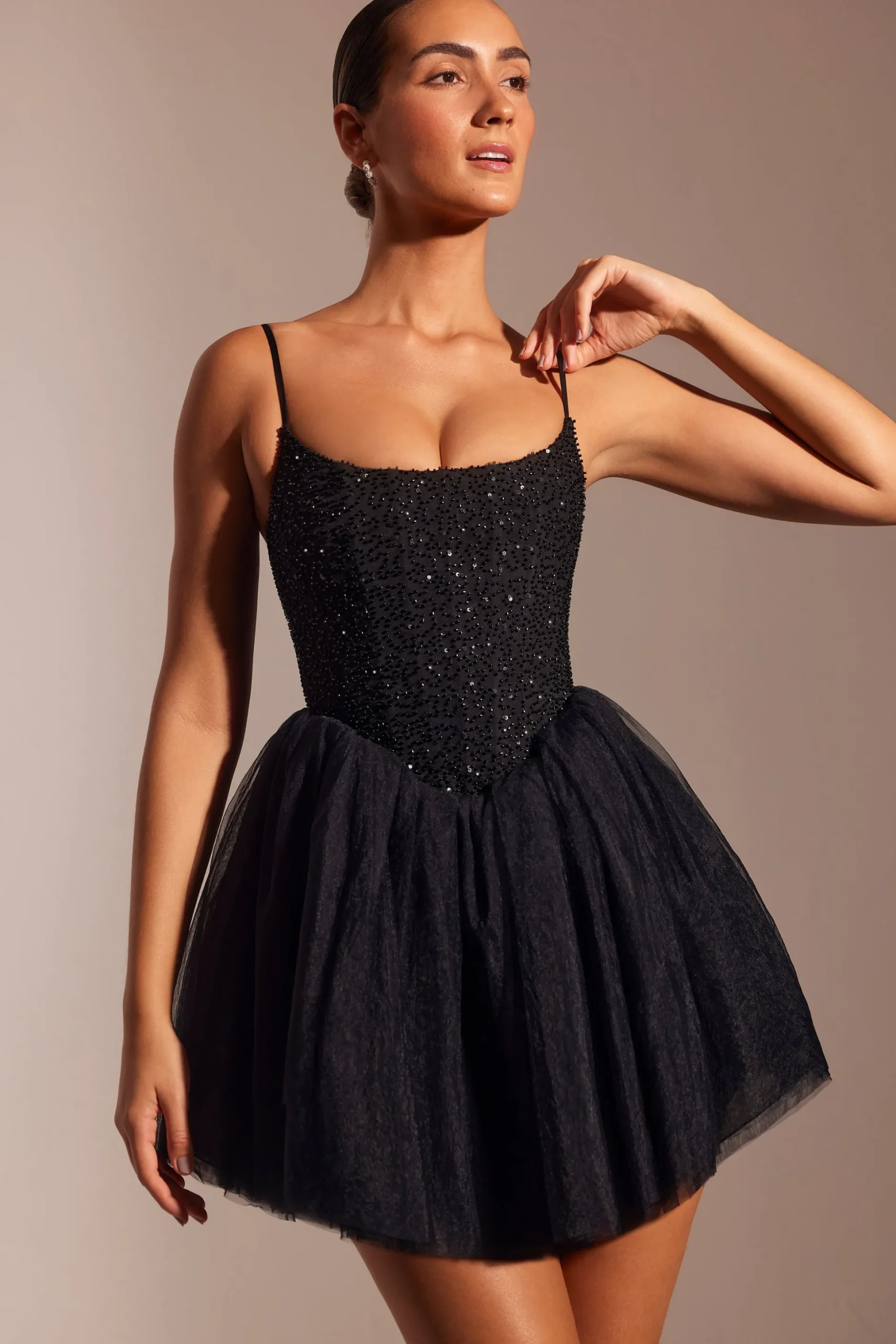Oh Polly Party Dresses | Birthday^Embellished Corset Tulle Skirt Mini Dress in Black