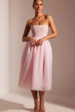 Oh Polly Party Dresses | Birthday^Embellished Corset Tulle Skirt Midi Dress in Blush