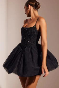 Oh Polly Party Dresses | Birthday^Embellished Corset Tulle Skirt Mini Dress in Black