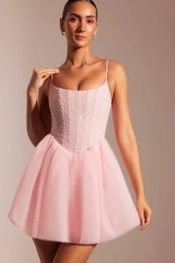 Oh Polly Party Dresses | Birthday^Embellished Corset Tulle Skirt Mini Dress in Blush