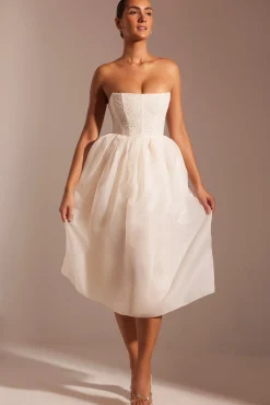 Oh Polly Party Dresses | Birthday^Embellished Corset Tulle Skirt Midi Dress in Ivory