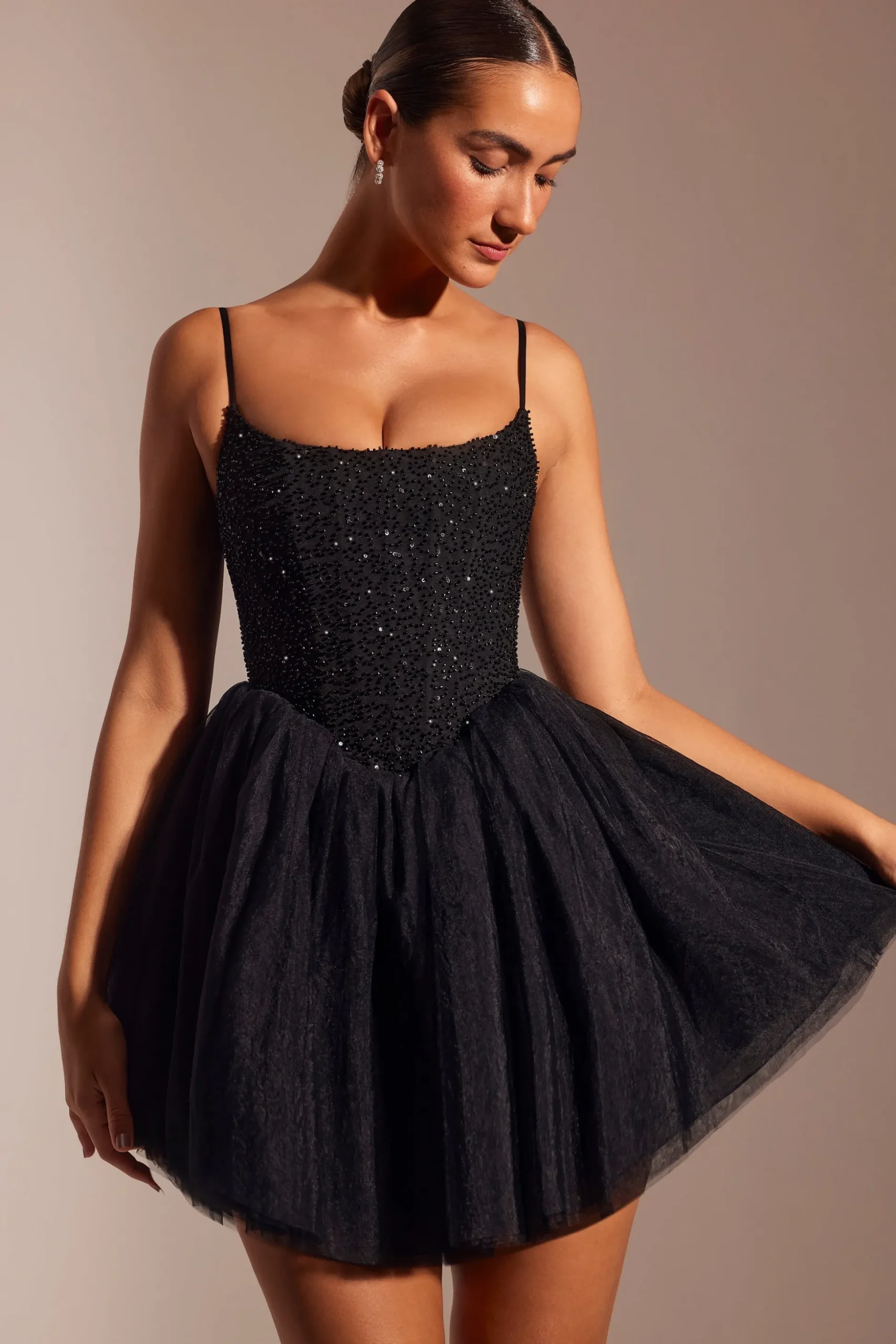 Oh Polly Party Dresses | Birthday^Embellished Corset Tulle Skirt Mini Dress in Black