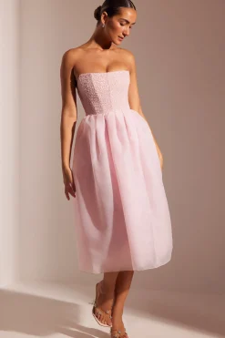 Oh Polly Party Dresses | Birthday^Embellished Corset Tulle Skirt Midi Dress in Blush