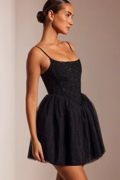 Oh Polly Party Dresses | Birthday^Embellished Corset Tulle Skirt Mini Dress in Black