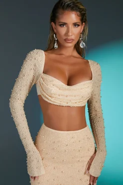 Oh Polly Women'S Clothing Sale - $65 And Under | Women'S Clothing Sale - $40 And Under^Embellished Cowl Neck Crop Top in Sand