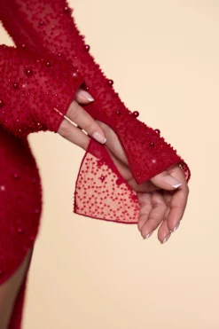 Oh Polly Co-Ords | Tops^Embellished Cowl Neck Crop Top in Red