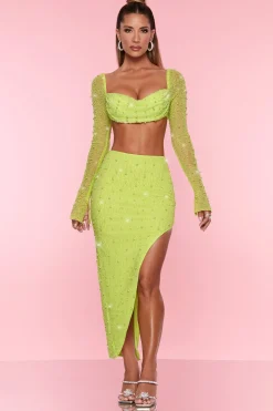 Oh Polly Women'S Clothing Sale - $65 And Under | Women'S Clothing Sale - $40 And Under^Embellished Cowl Neck Crop Top in Lime