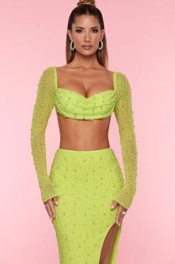 Oh Polly Women'S Clothing Sale - $65 And Under | Women'S Clothing Sale - $40 And Under^Embellished Cowl Neck Crop Top in Lime
