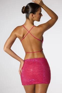 Oh Polly Tops | Party Dresses^Embellished Cowl Neck Open Back Crop Top in Hot Pink HotPink