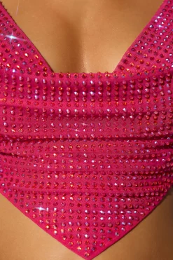 Oh Polly Tops | Party Dresses^Embellished Cowl Neck Open Back Crop Top in Hot Pink HotPink