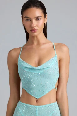 Oh Polly Women'S Clothing Sale - $65 And Under | Women'S Clothing Sale - $40 And Under^Embellished Cowl-Neck Crop Top in Ice Blue IceBlue