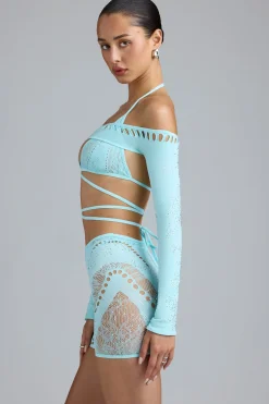 Oh Polly Tops^Embellished Cropped Shrug in Ice Blue IceBlue