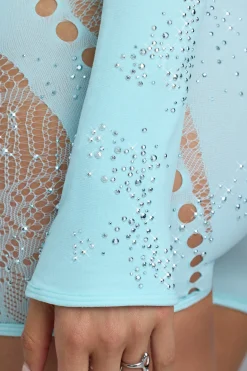 Oh Polly Tops^Embellished Cropped Shrug in Ice Blue IceBlue