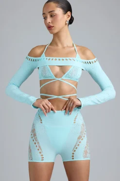 Oh Polly Tops^Embellished Cropped Shrug in Ice Blue IceBlue