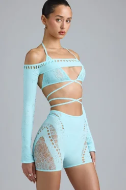 Oh Polly Tops^Embellished Cropped Shrug in Ice Blue IceBlue
