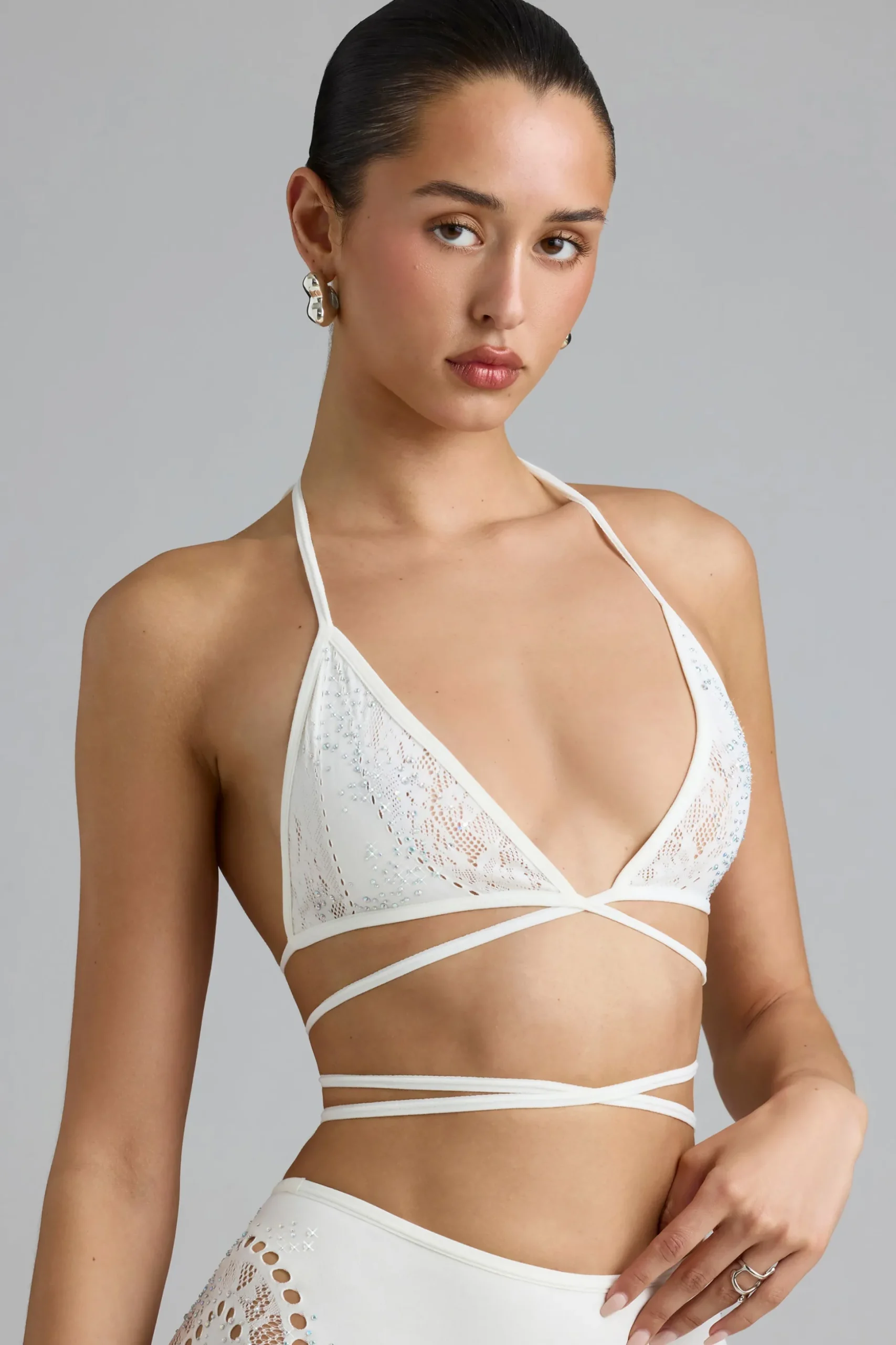 Oh Polly Women'S Clothing Sale - $65 And Under | Women'S Clothing Sale - $40 And Under^Embellished Cross-Strap Bikini Top in Ivory