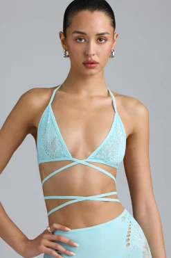 Oh Polly Women'S Clothing Sale - $65 And Under | Women'S Clothing Sale - $40 And Under^Embellished Cross-Strap Bikini Top in Ice Blue IceBlue