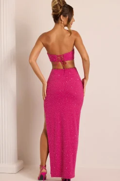 Oh Polly Party Dresses | Birthday^Embellished Cut Out Maxi Dress in Fuchsia
